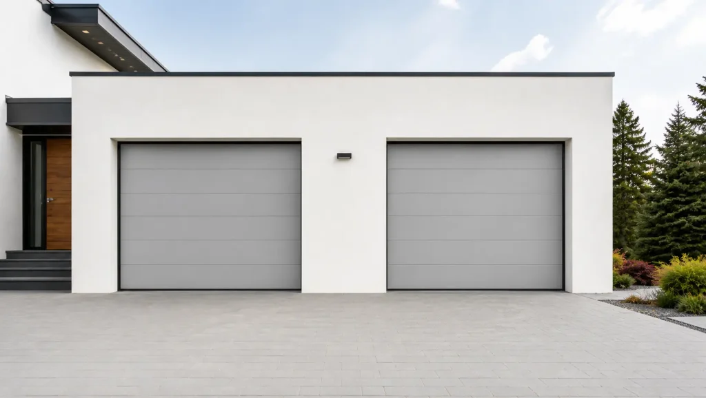 Modern residential double garage door installed in Brantford Ontario.